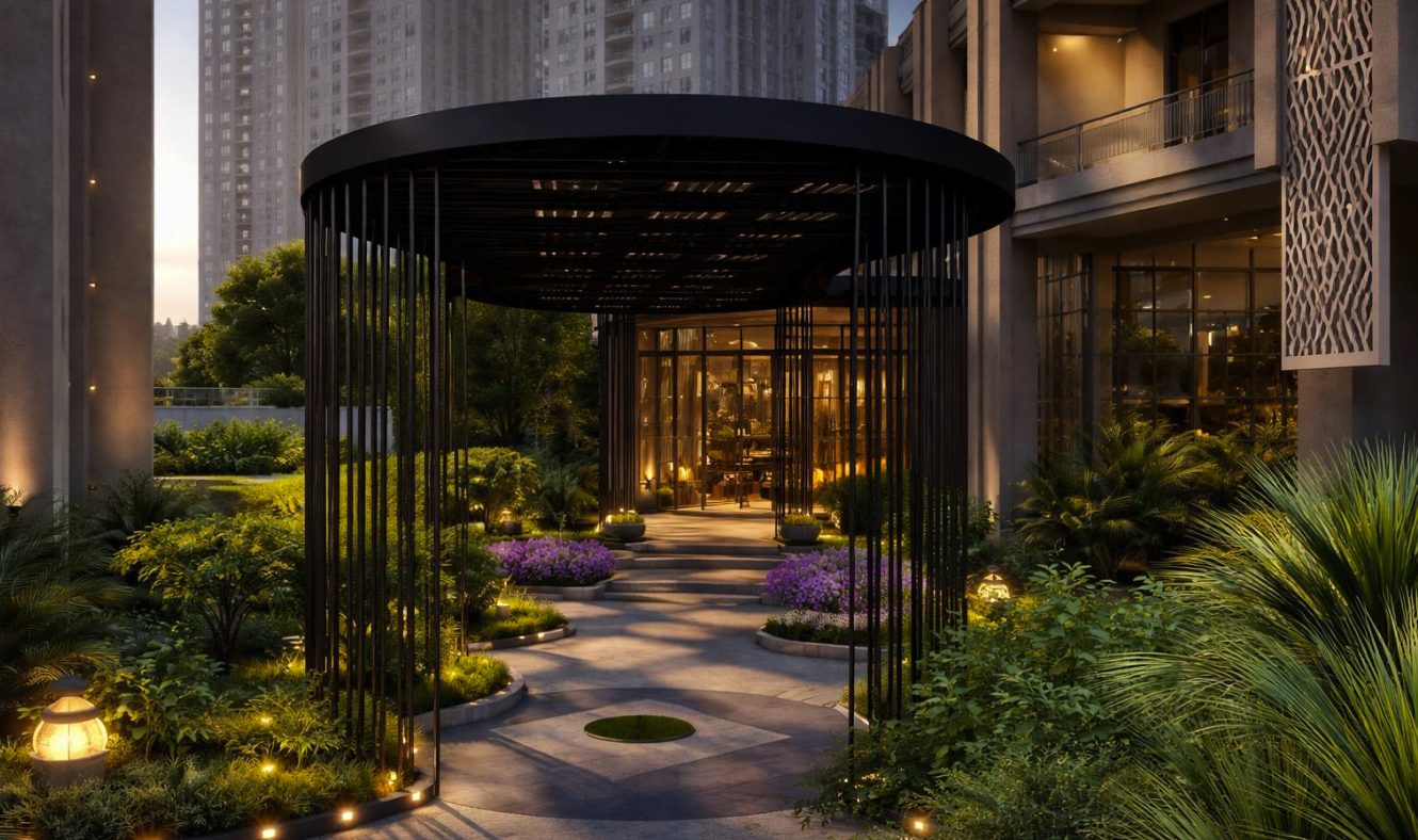 Clubhouse entrance pergola