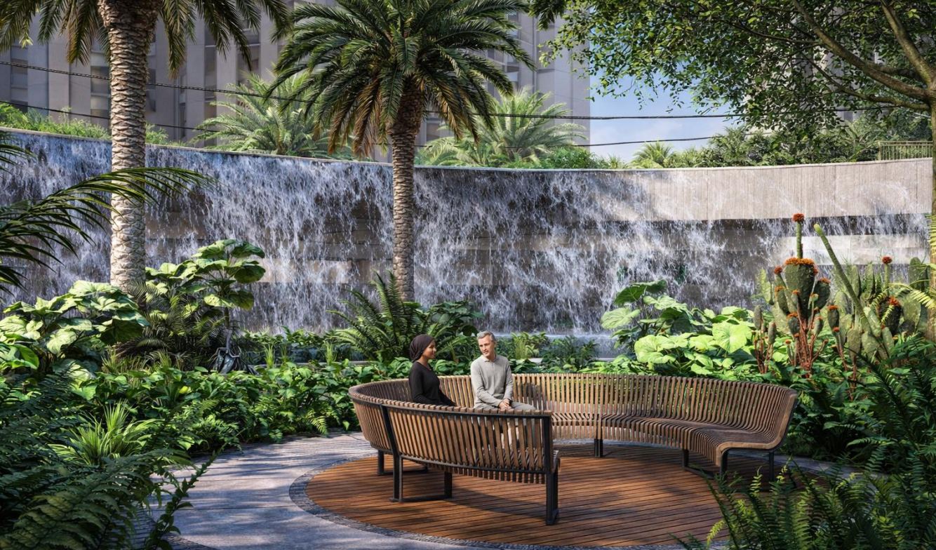 Waterfall seating area